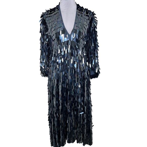 ASOS Dresses & Skirts - ASOS Cocktail Dress 6 Teardrop Sequin Midi Blue Party Statement Special Occasion
